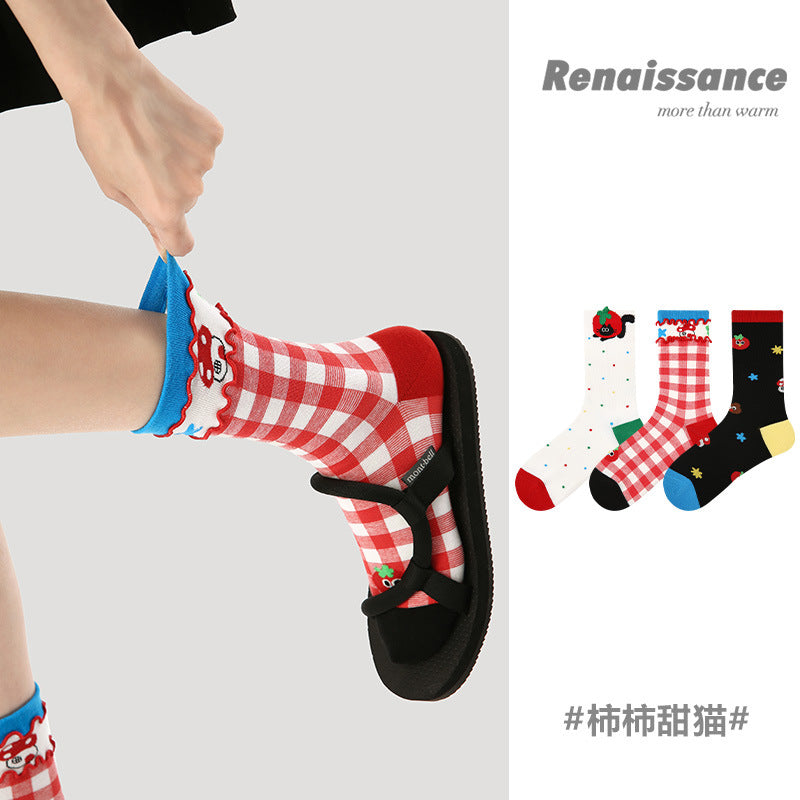 Cute Cat Lace Crew Socks – Soft Cotton Casual Socks
