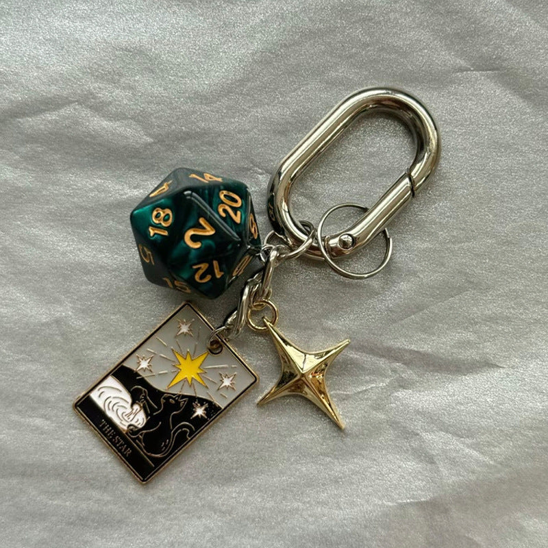 Tarot Dice Star Keychain – Vintage Gothic Bag Charm