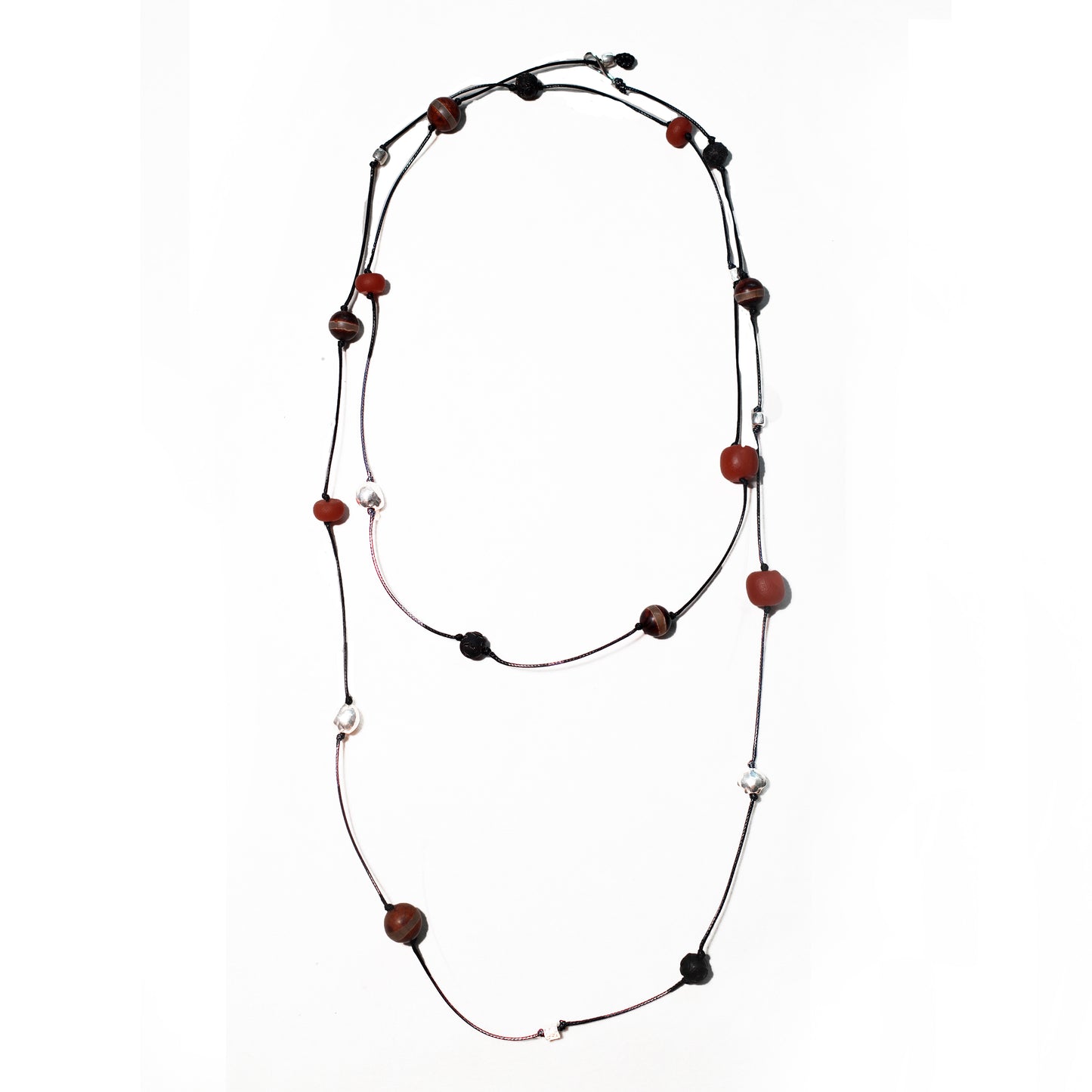 Red Agate Dzi Bead Interval Long Necklace