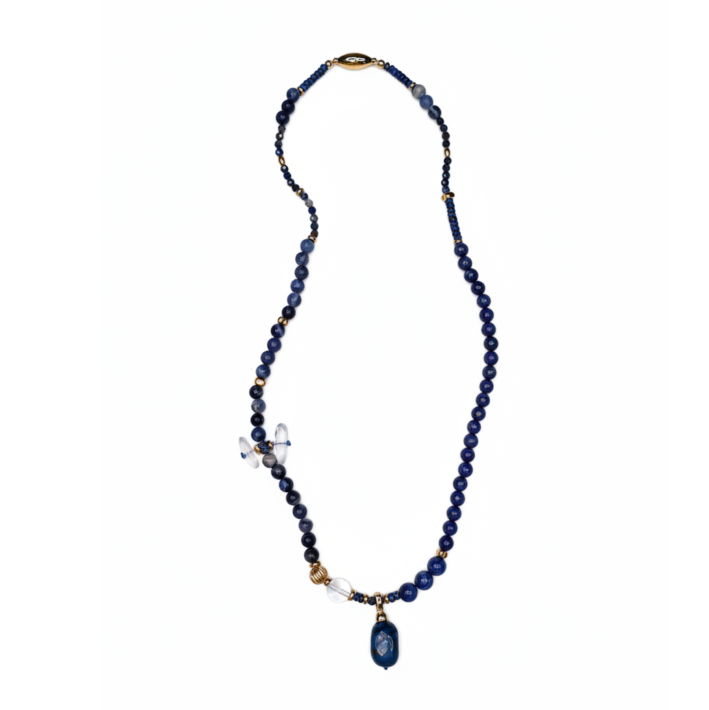 Lapis Lazuli Blue Stone Long Magnetic Necklace & Pendant