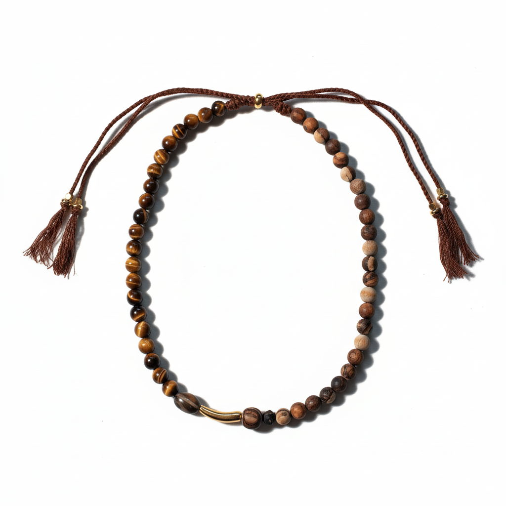 Tiger Eye Dzi Bead Agate Pull-Out Necklace