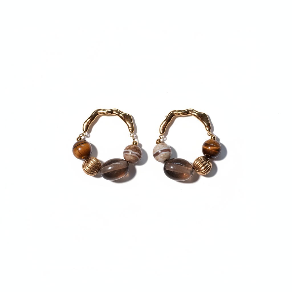 Tiger's Eye Smoky Quartz Agate Earrings