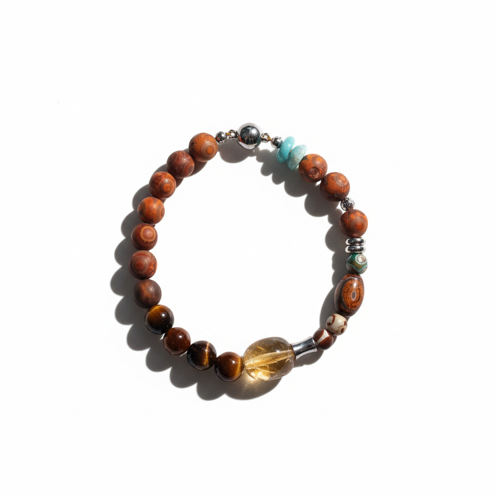 Tiger Eye Dzi Bead Agate Magnetic Bracelet