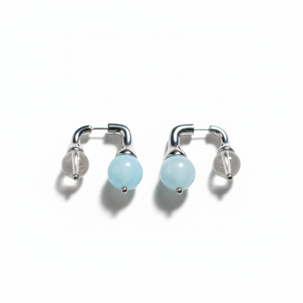 White crystal aquamarine double-sided earrings