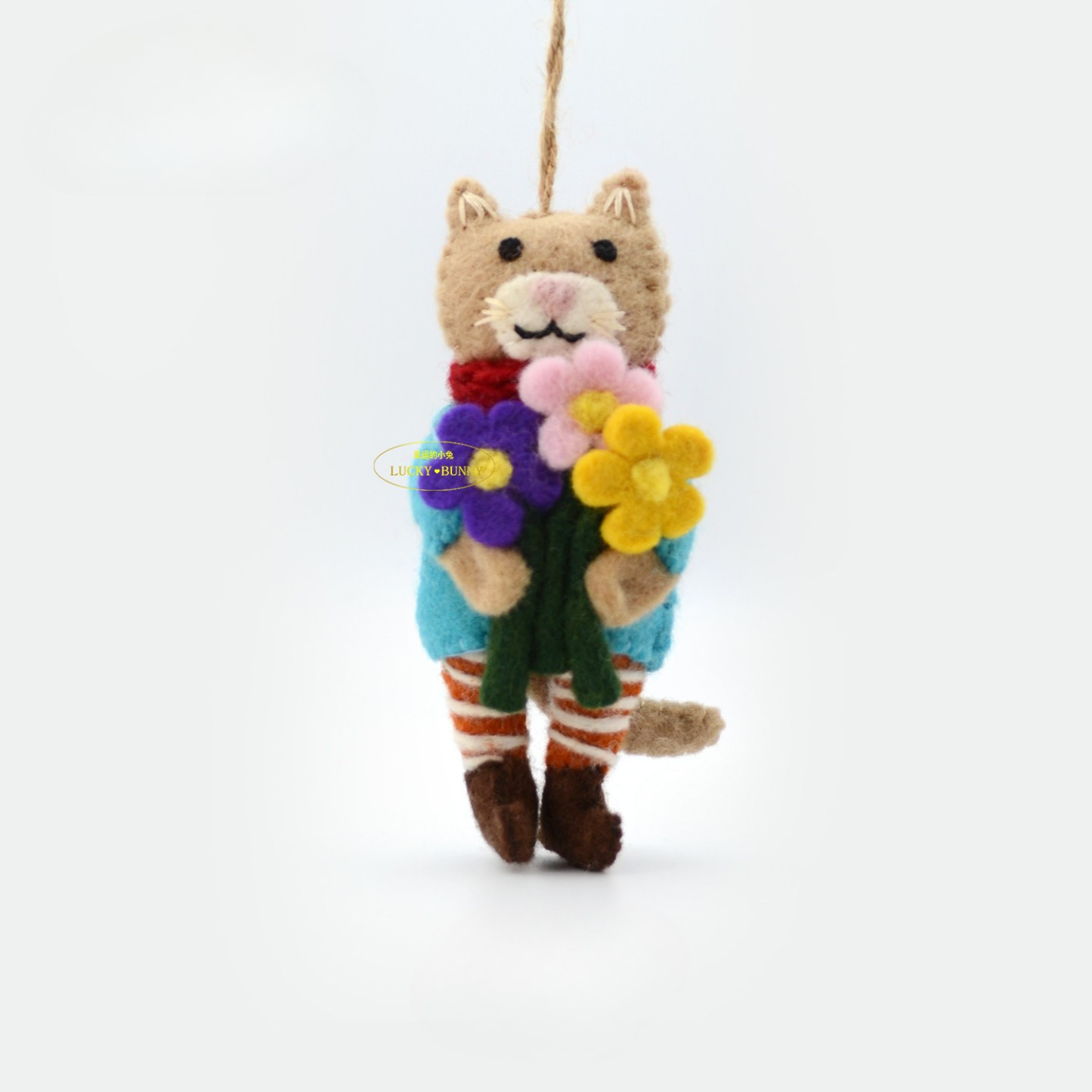 Nepalese Handmade Wool Felt Pendant Charms - Flower Cat