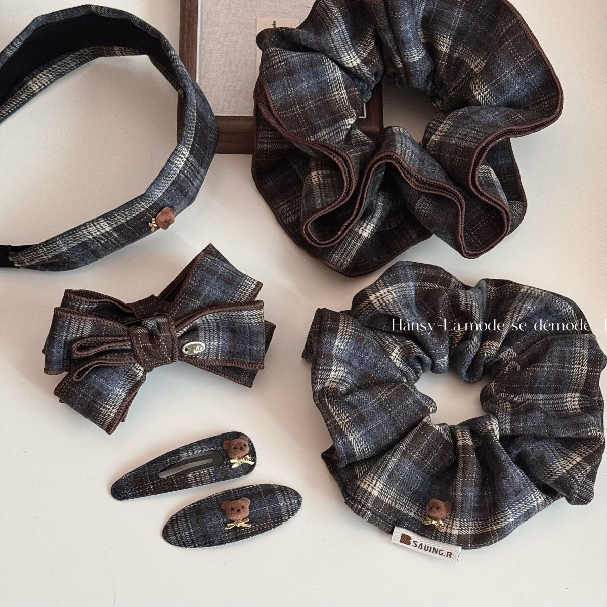 Vintage Plaid Teddy Bear Bow Banana Clip