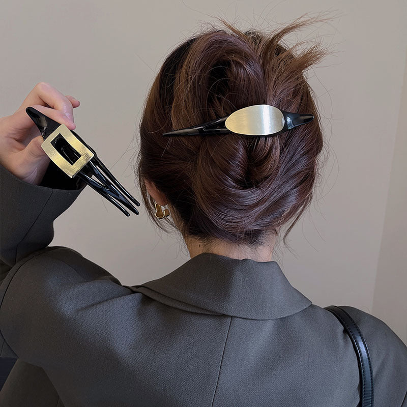 Black & Gold Metal Hair Clip – Elegant Statement Hair Barrette