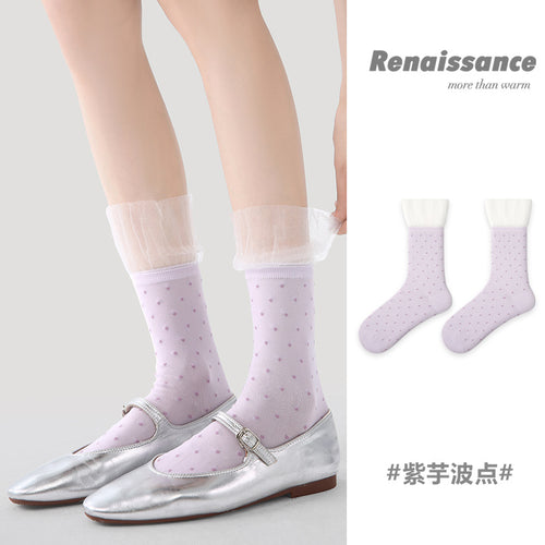 Purple Diamond Mesh Crew Socks – Lightweight Fashion Socks