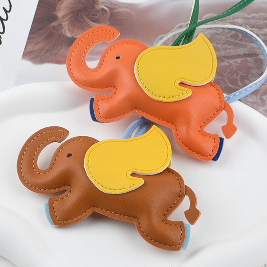Handmade Leather Elephant Bag Charm – Cute Keychain