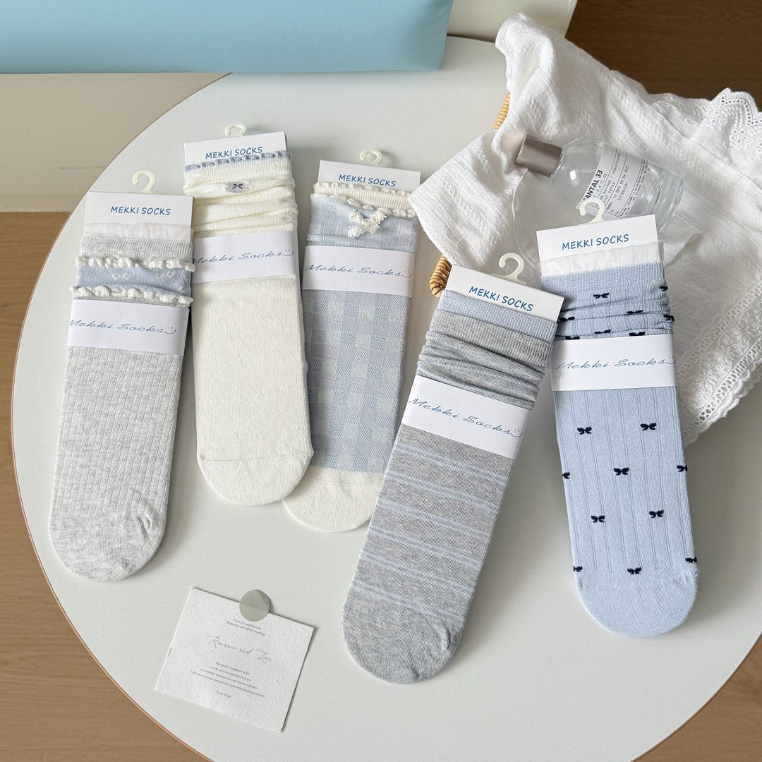 Blue Lace Slouch Socks – Sweet Vintage Style Socks（2 pairs mixed）