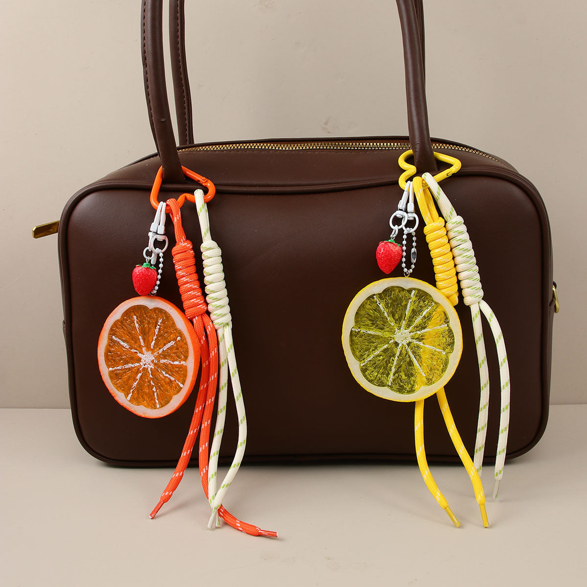 Realistic Fruit Slice Keychain – Lemon & Strawberry Charm