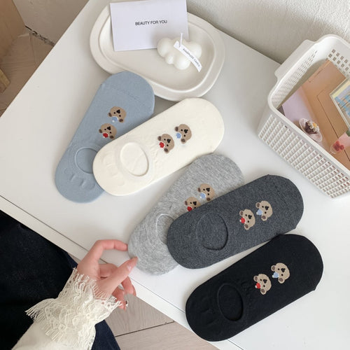 Cute Bear & Dog Ankle Socks – Low Cut Casual Socks（4 pairs mixed）