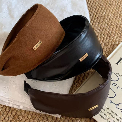 Leather Wide Headband in Maillard Shades – Vintage-Inspired Hair Accessory