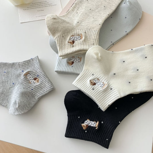 Cute Solid Color Crew Socks – Everyday Cotton Socks（3 pairs mixed）