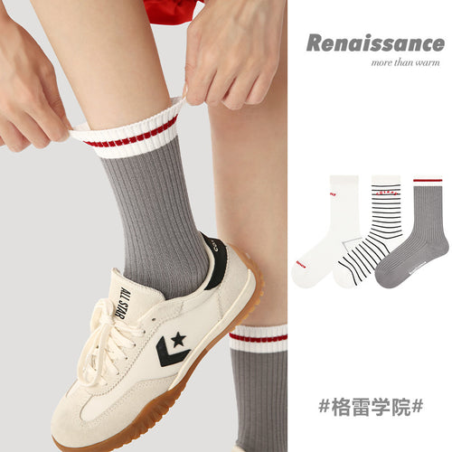 Striped Letter Crew Socks – Casual Street Style Socks（3 pairs mixed）