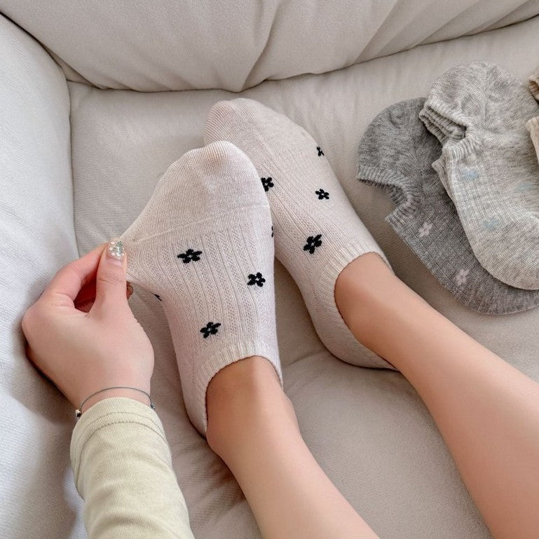 Cotton Floral No-Show Socks – Cute Summer Socks（3 pairs mixed）