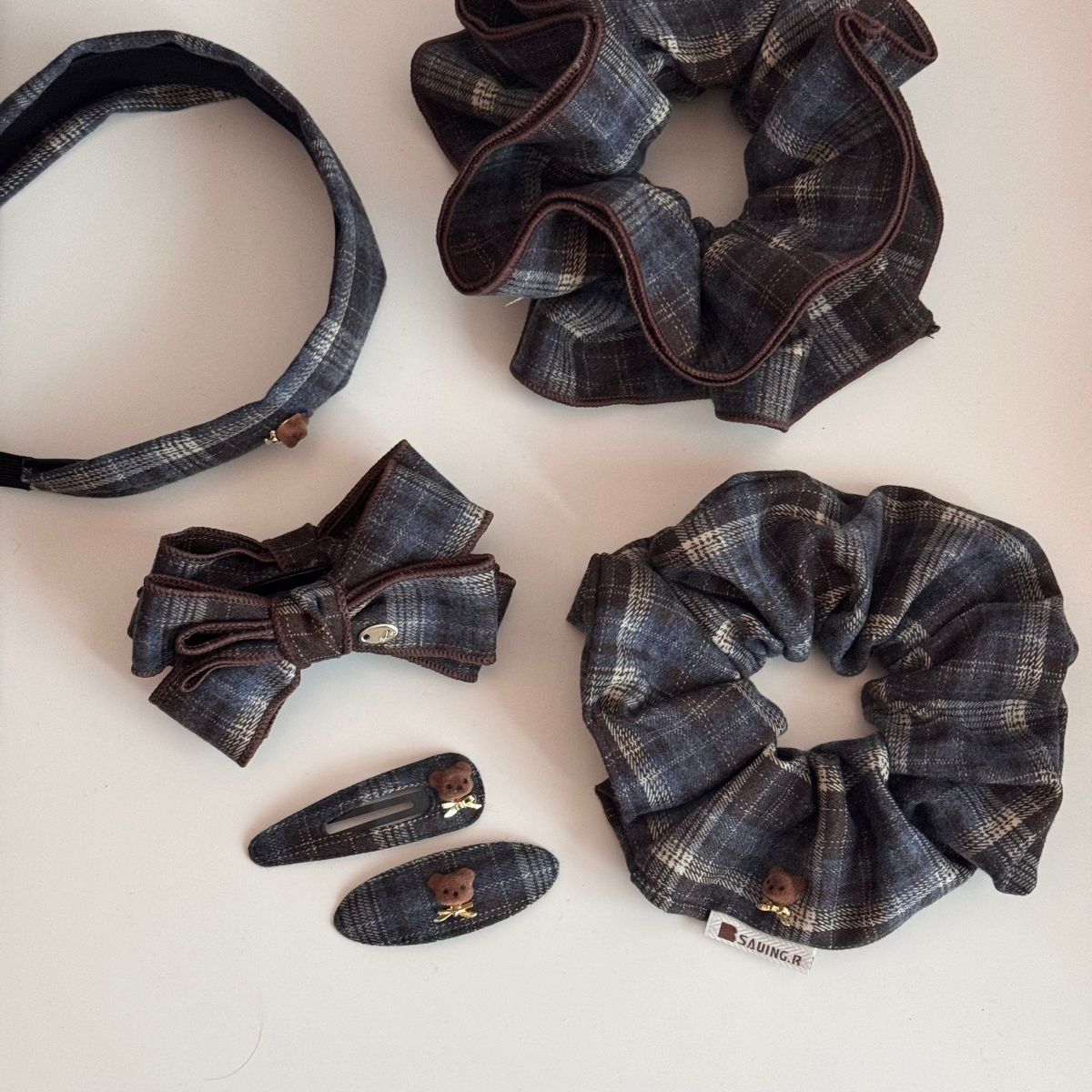 Vintage Plaid Teddy Bear Bow Banana Clip