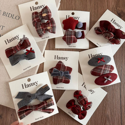 Red plaid bow star children's hair clip