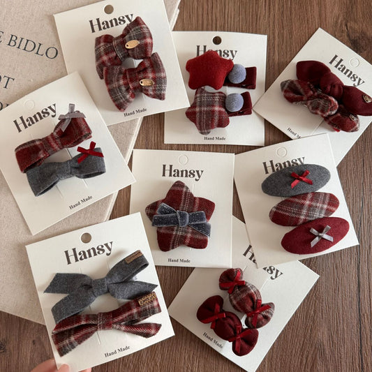 Red plaid bow star children's hair clip