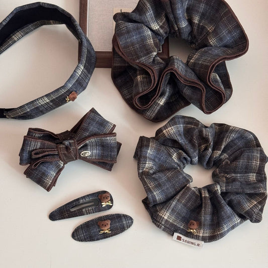 Vintage Plaid Teddy Bear Bow Banana Clip