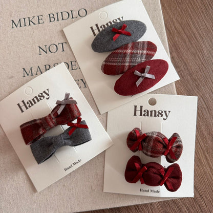 Red plaid bow star children's hair clip