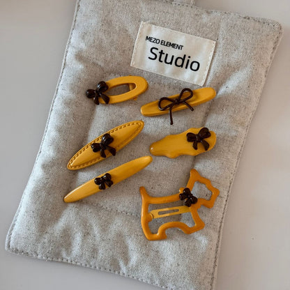 Yellow-Brown Bow Hairpin – Minimalist Side Clip for Girls