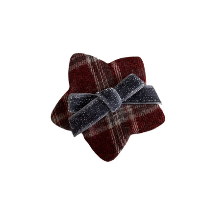 Red plaid bow star children's hair clip