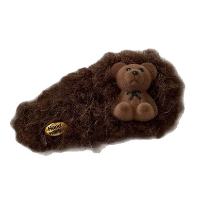 Lambswool Teddy Bear Hairpin with Gold Detail – Plush Bow Side Clip