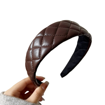 Plaid Leather Hairband – Elegant Wide Headband for Lifted Crown