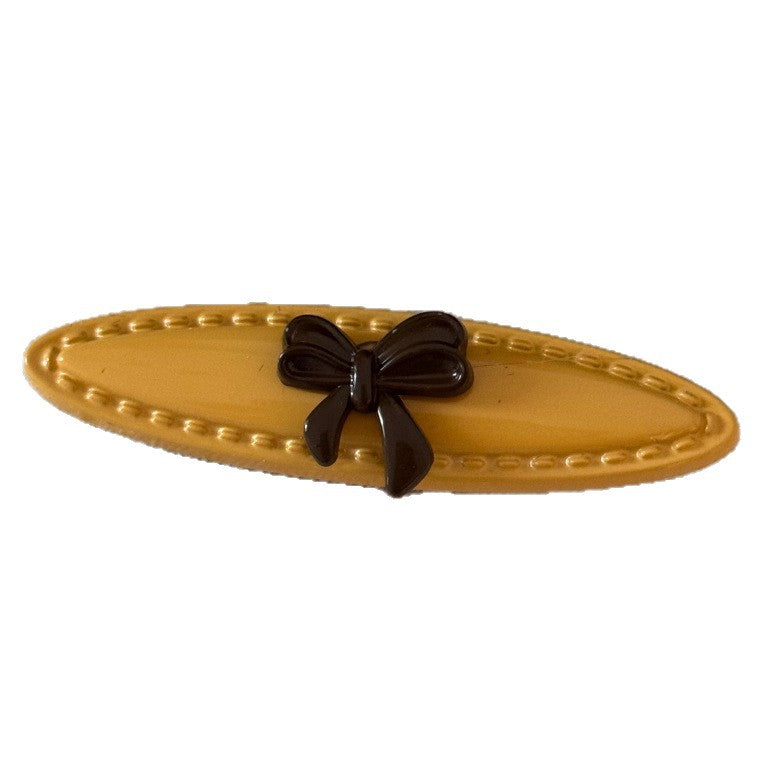 Yellow-Brown Bow Hairpin – Minimalist Side Clip for Girls