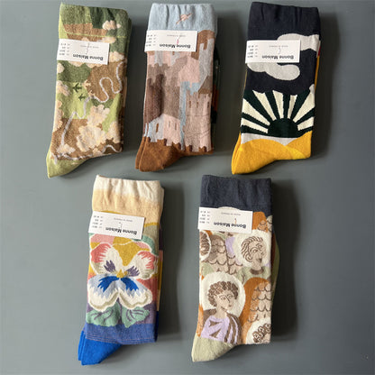 Art Pattern Crew Socks – Vintage Oil Painting Style Socks