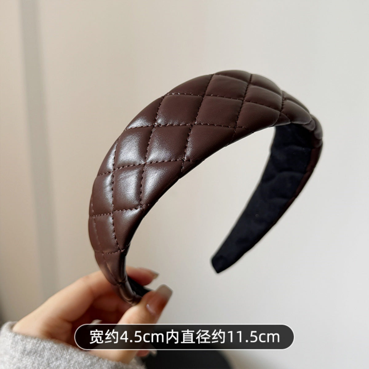 Plaid Leather Hairband – Elegant Wide Headband for Lifted Crown