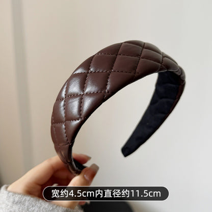Plaid Leather Hairband – Elegant Wide Headband for Lifted Crown