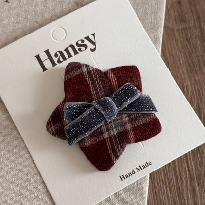 Red plaid bow star children's hair clip