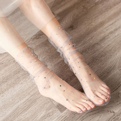Vintage Floral Textured Crew Socks – Soft Retro Style Socks