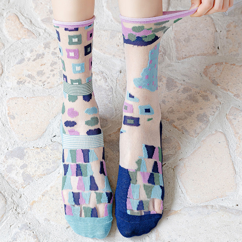 Sheer Crystal Crew Socks – Japanese Style Asymmetrical Socks