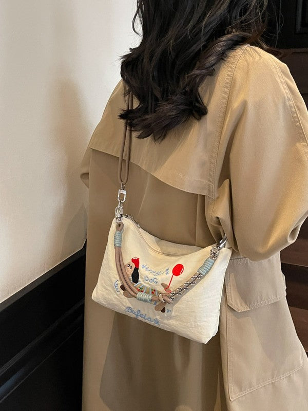 Dachshund Embroidered Nylon Bag – Casual Shoulder Bag