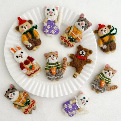 Handmade Animal Felt Brooch – Cute Cat & Bear Pin