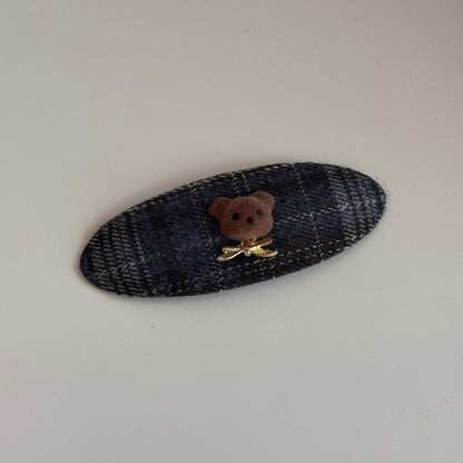Vintage Plaid Teddy Bear Bow Banana Clip