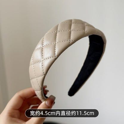 Plaid Leather Hairband – Elegant Wide Headband for Lifted Crown