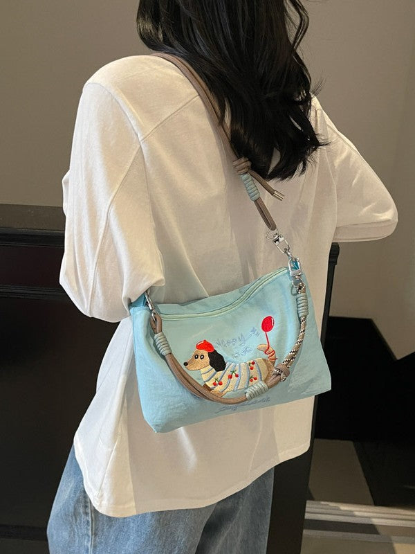 Dachshund Embroidered Nylon Bag – Casual Shoulder Bag