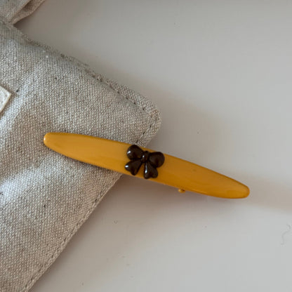 Yellow-Brown Bow Hairpin – Minimalist Side Clip for Girls