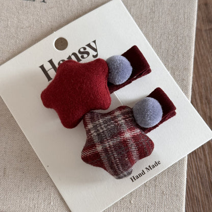 Red plaid bow star children's hair clip