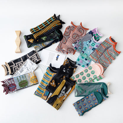 Sheer Crystal Crew Socks – Japanese Style Asymmetrical Socks