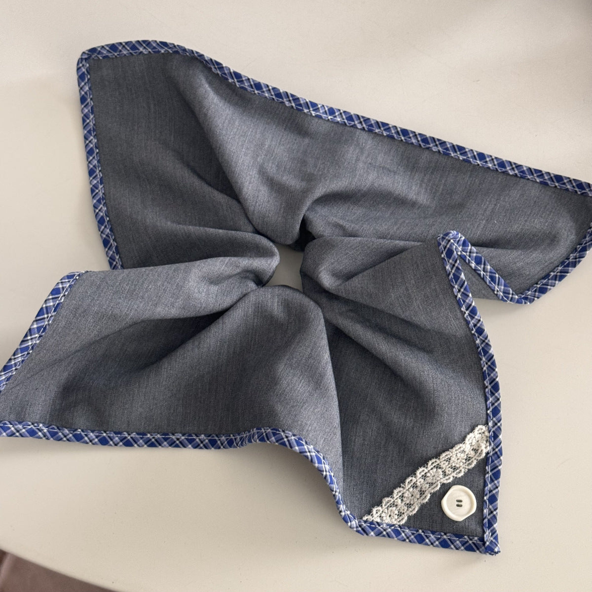 Blue-Grey Lace Plaid Hair Accessory – Clip & Scrunchie