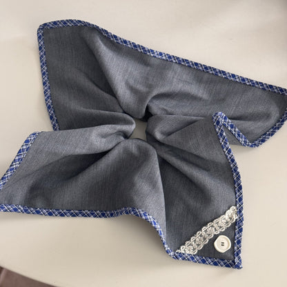 Blue-Grey Lace Plaid Hair Accessory – Clip & Scrunchie