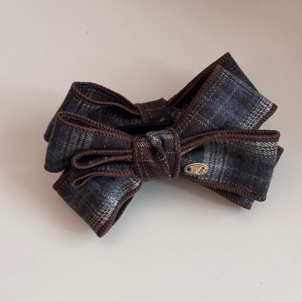 Vintage Plaid Teddy Bear Bow Banana Clip