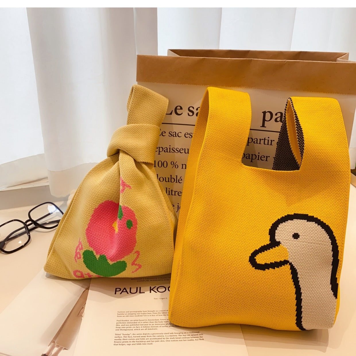 Floral Knit Shoulder Bag – Korean Style Tote Bag