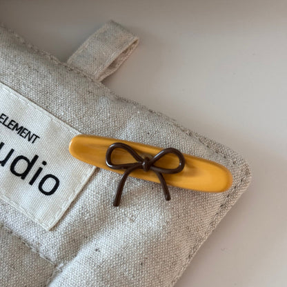 Yellow-Brown Bow Hairpin – Minimalist Side Clip for Girls