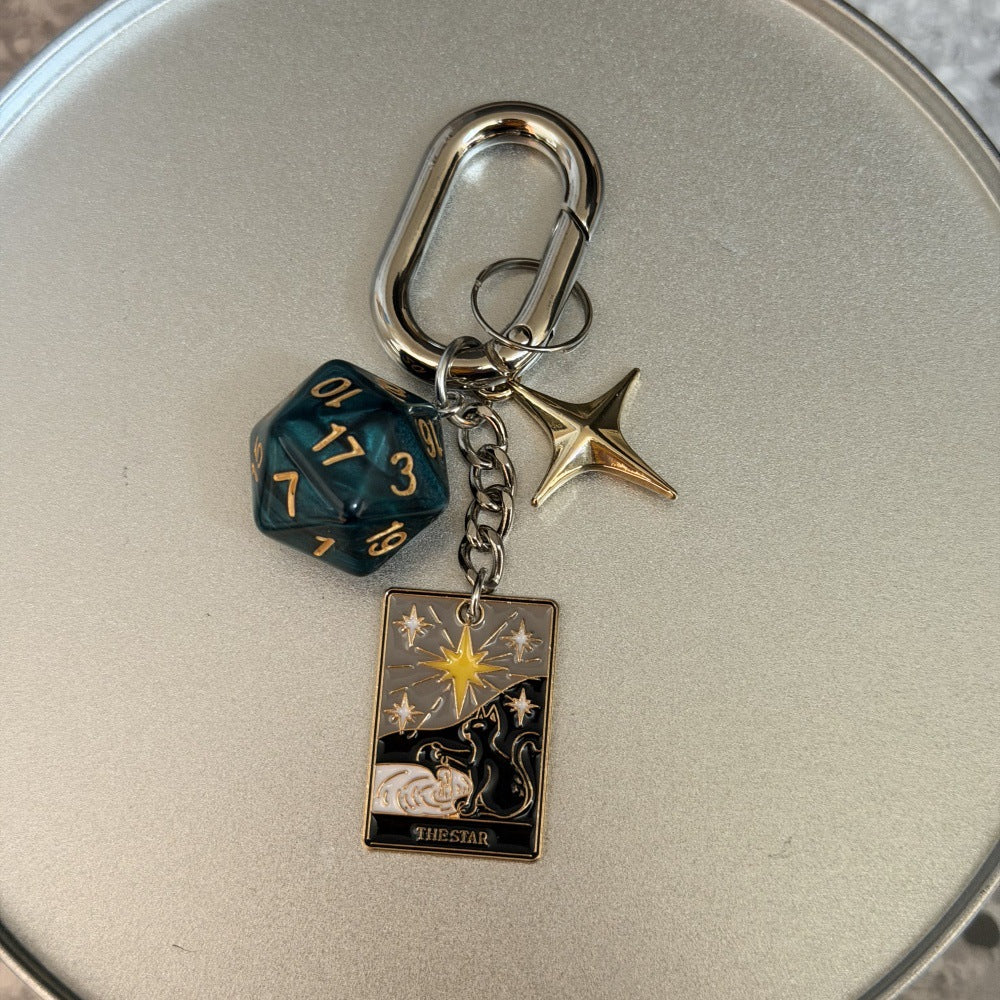 Tarot Dice Star Keychain – Vintage Gothic Bag Charm